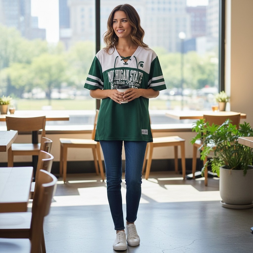 Captivating Apparel Michigan State Spartans‎ XL Green Good Lace Up Mesh Jersey